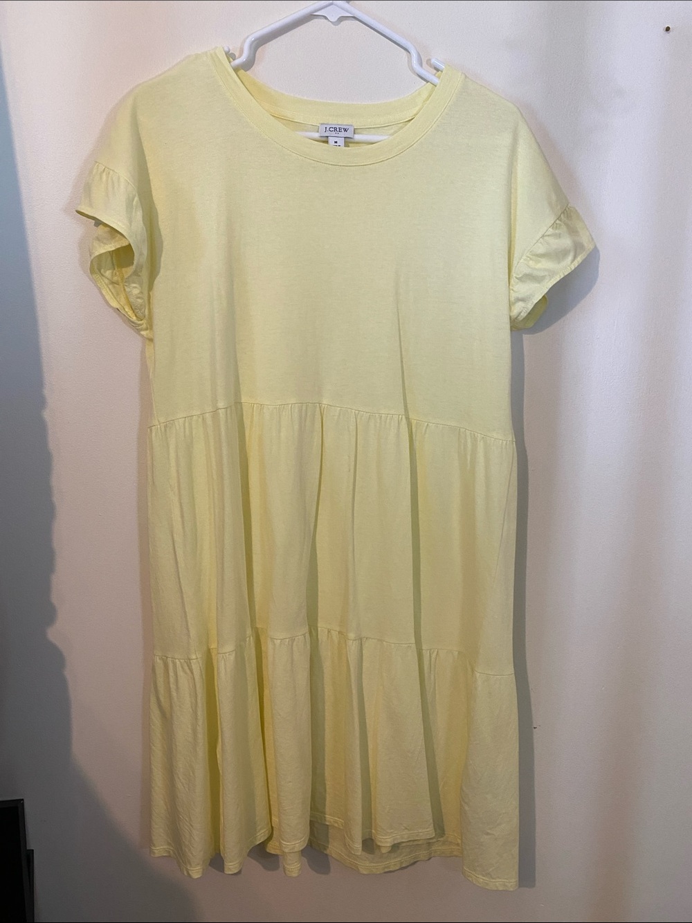 J. Crew Women’s Pale Yellow Tiered Short Sleeve Dress